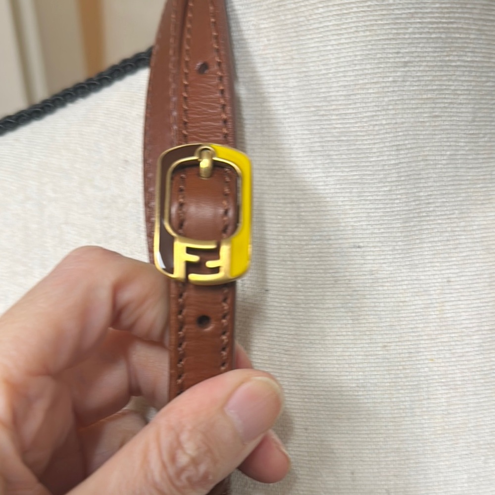 Fendi 2bag Black, Mustard and Brown Leather Shoulder Bag with Red Accent - Picture 2 of 5